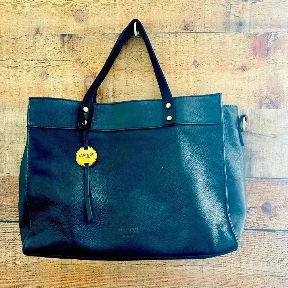 Margot New York Black Casey Leather Crossbody Tote